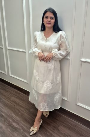 Premium Organza Dress-White