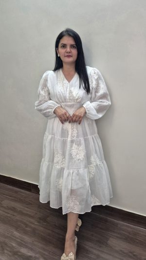 Premium Organza Dress-Alia Style-White