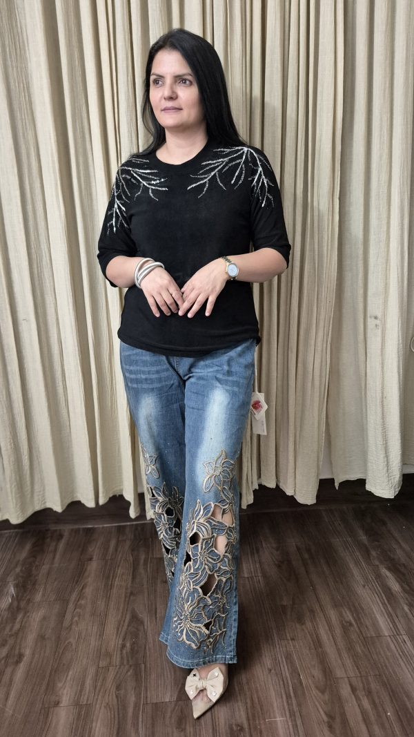 Premium High waist-Cutwork Denim