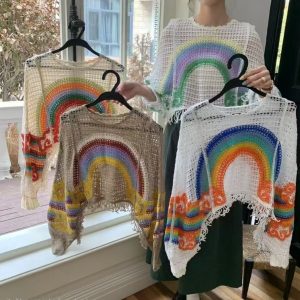 Women’s Multicolour Hollow-Out Crochet Cape Poncho