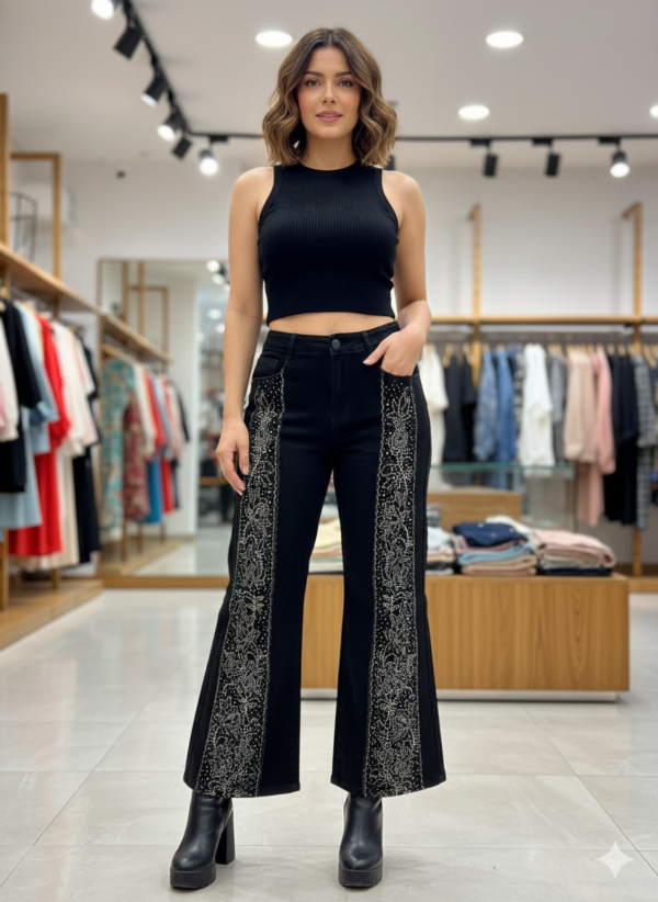 1768385087372 Korean Luxe Jet-Black Semi-Flare Jeans