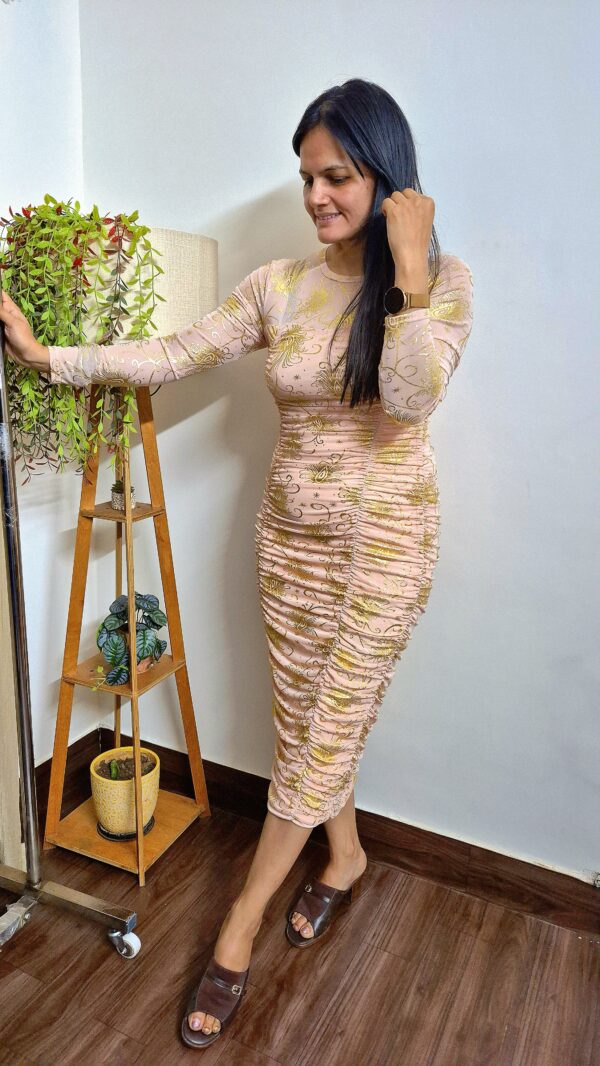 20251230_232451 Premium Powernet Foil Work Body-Fitted Dress