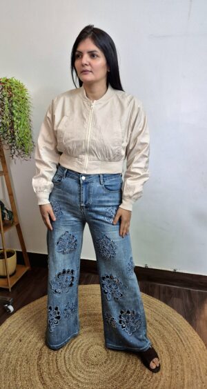 Imported Textured Crop Bomber Jacket