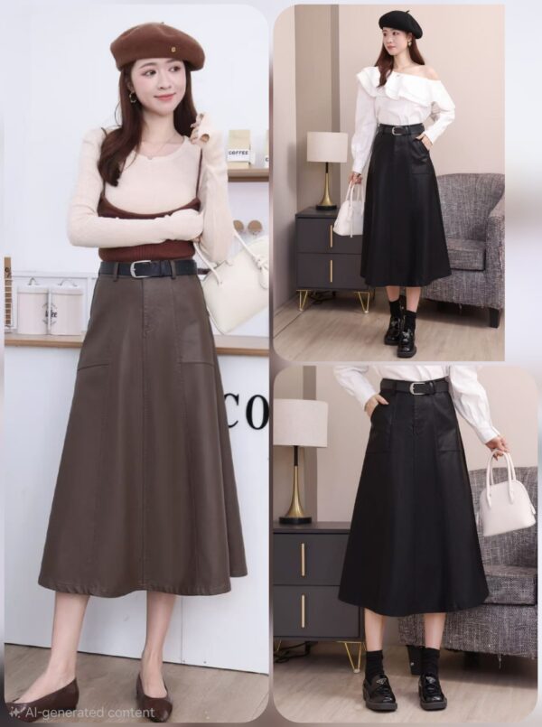 IMG-20251011-WA0127(1)(1) Premium Leather A-Line Skirt with Belt & Pockets