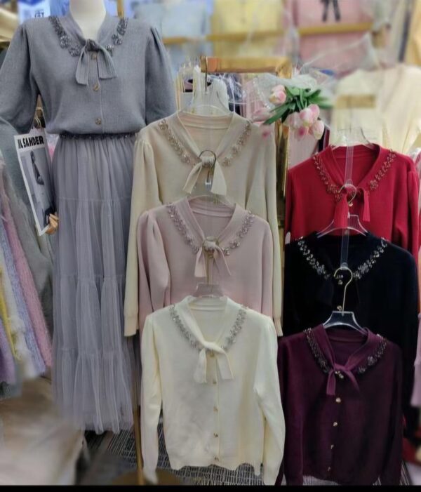 Premium Cardigan Style Top with Bow Neck Work