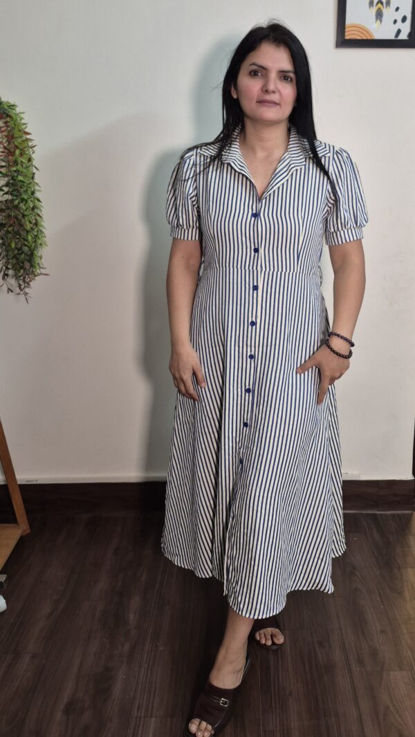 Cotton Linen Stripe Dress for Women