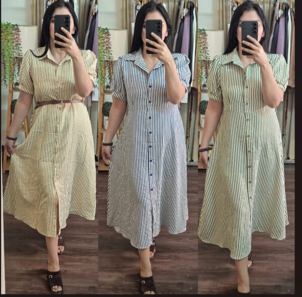 Cotton Linen Stripe Dress for Women