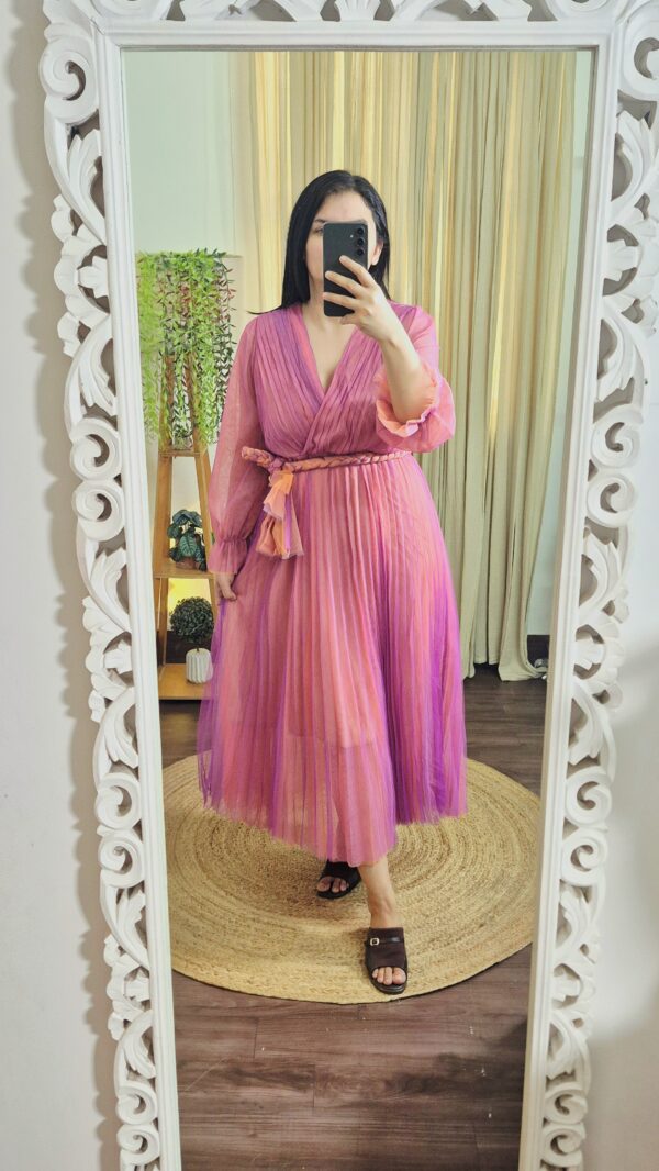 Ombre Net Pleated Dress – Korean Style