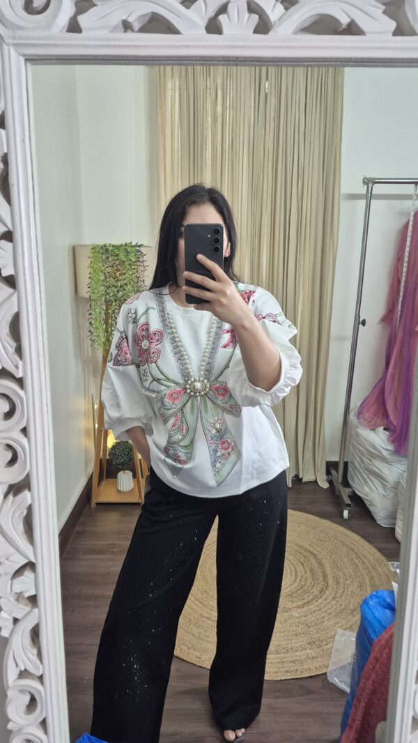 Viral Bow Pearl Detail Top