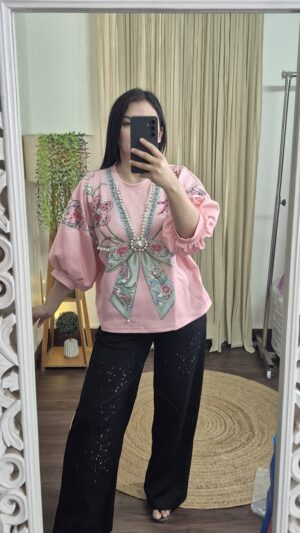Viral Bow Pearl Detail Top