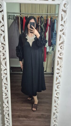 Korean Chic Black A-Line Midi